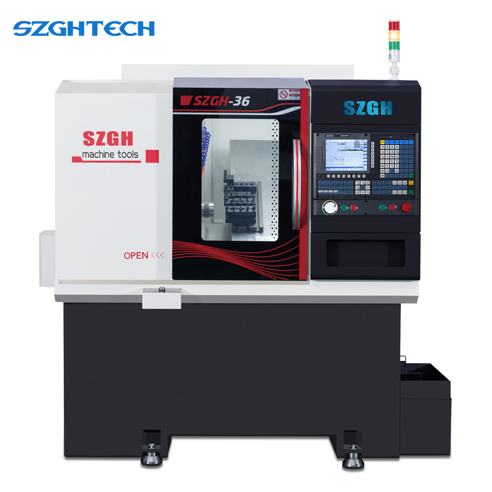 The 36J lathe comes standard with coolant, which efficiently cools the tool and workpiece during machining, effectively reducing thermal deformation and improving surface quality. It is suitable for long-term continuous operation and extends tool life.

The 36J lathe is equipped with a high-precision CNC controller.
Equipped with the advanced SZGH-880TC control system, it offers fast response and strong stability, making it suitable for batch machining of high-precision, complex parts. Its user-friendly interface and multi-language operating system make it easy for users worldwide.